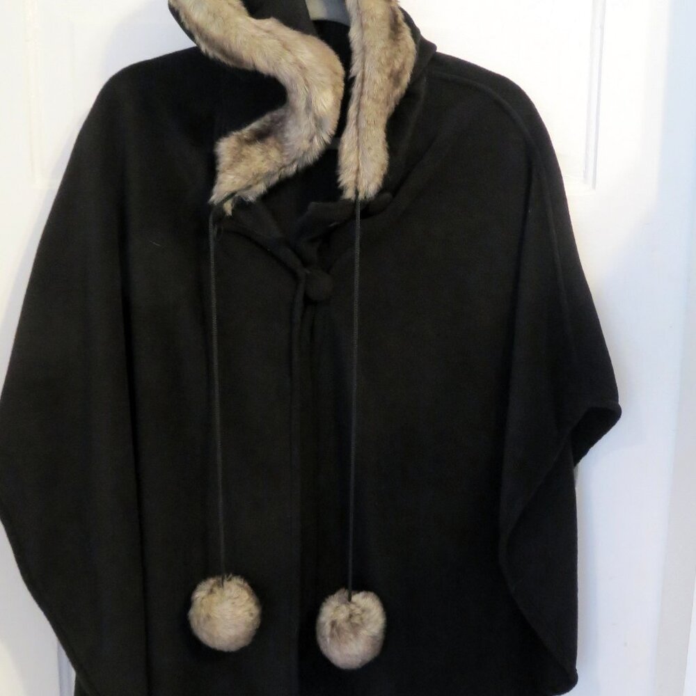 DEEP SPRING REDUCTION!  Black Velour Cape with Faux Fur Accents